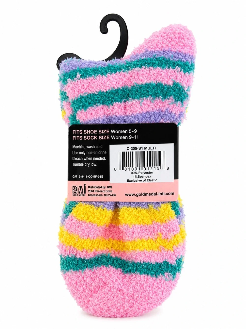 Gold Medal 'Comfy' Women's Fuzzy No-Show Socks - Pink Multicolor Stripes